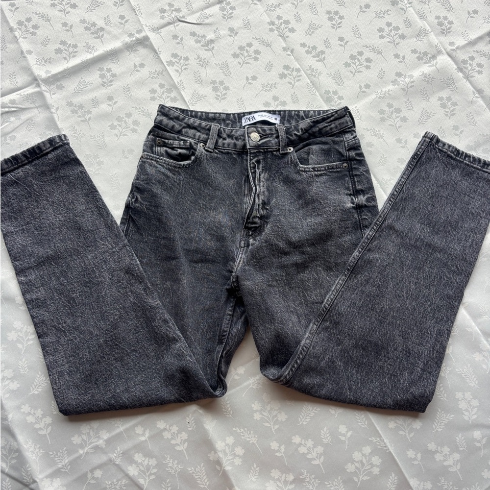 ZARA Black Wash Straight-Leg Jeans